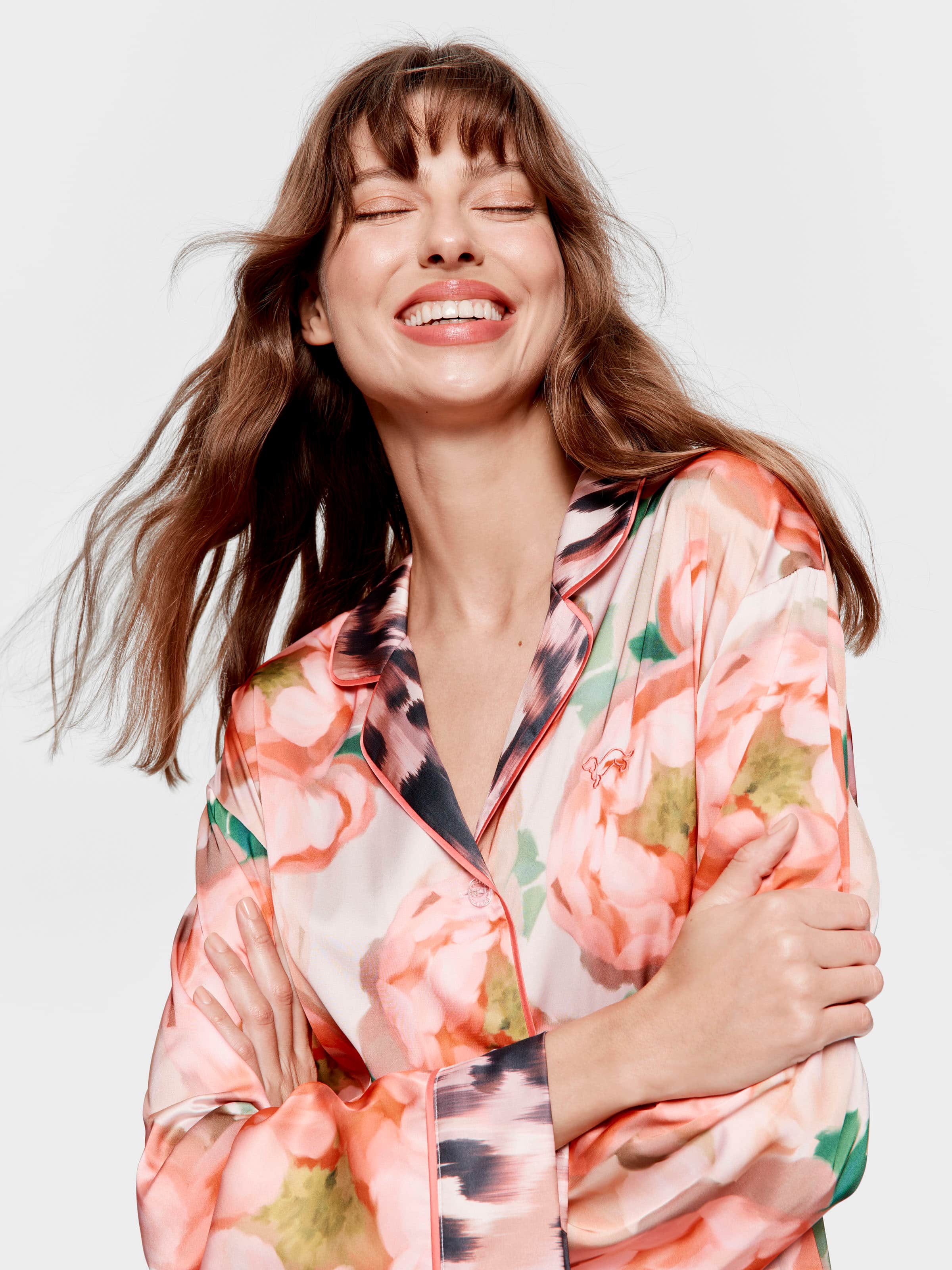 Floral Leopard Satin Long Sleeve Pj Set