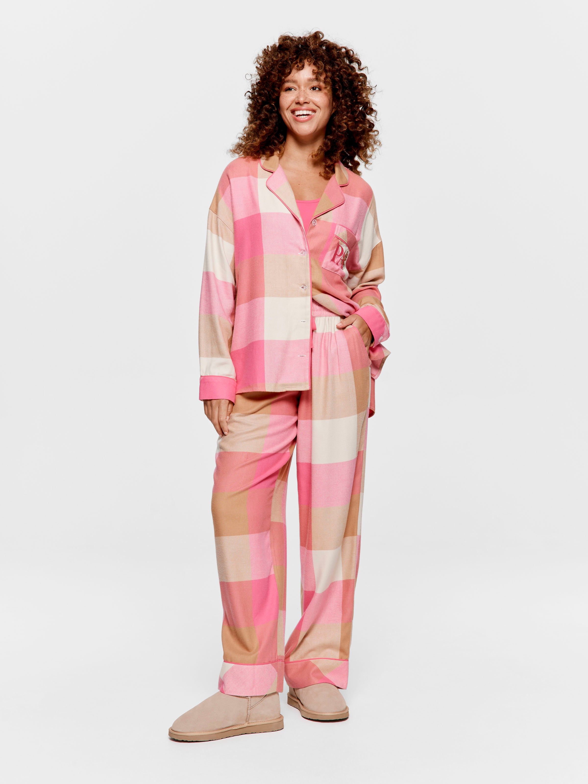 Pink & Caramel Buffalo Check Bamboo Flannelette Pj Set