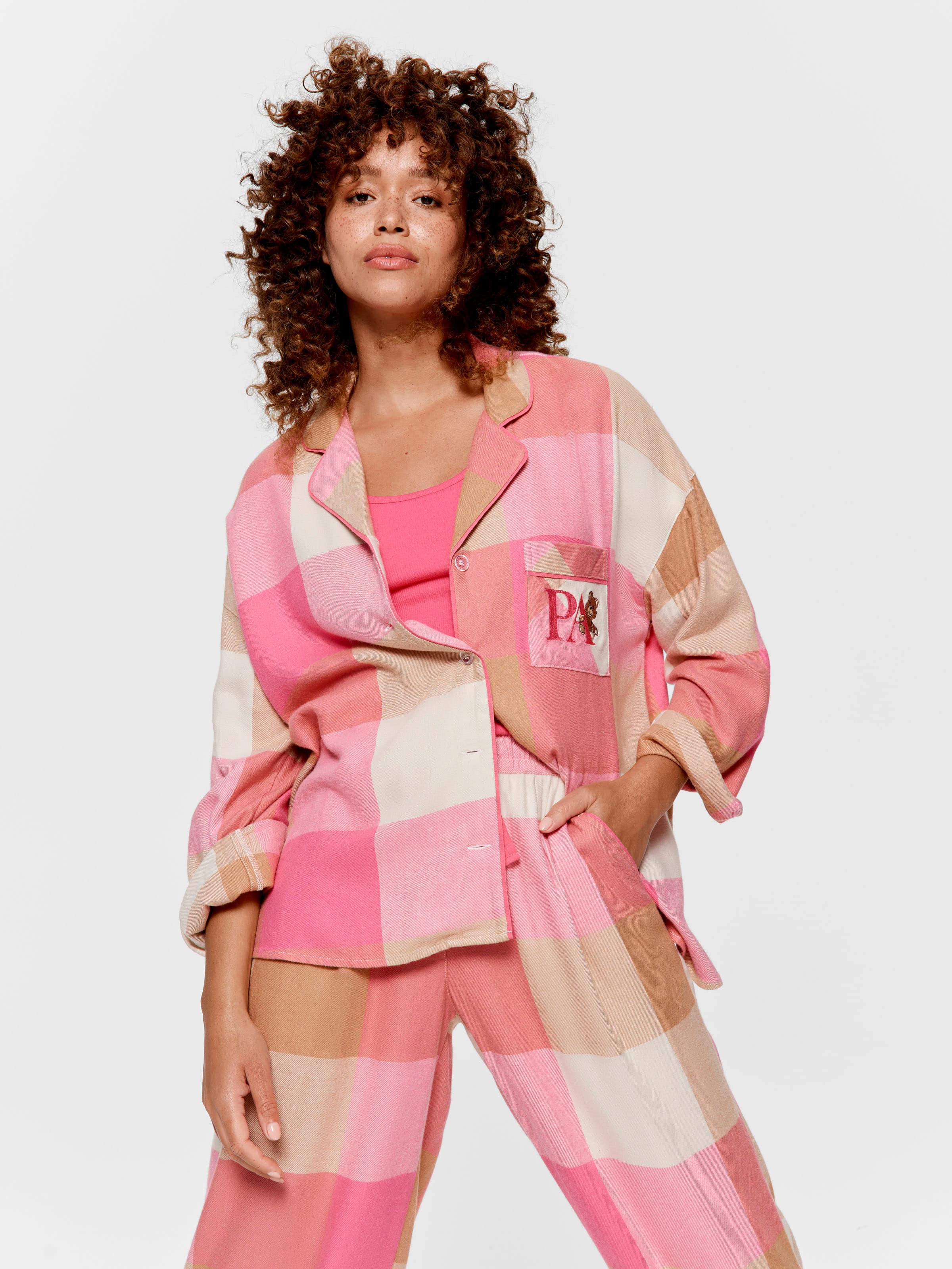 Pink & Caramel Buffalo Check Bamboo Flannelette Pj Set