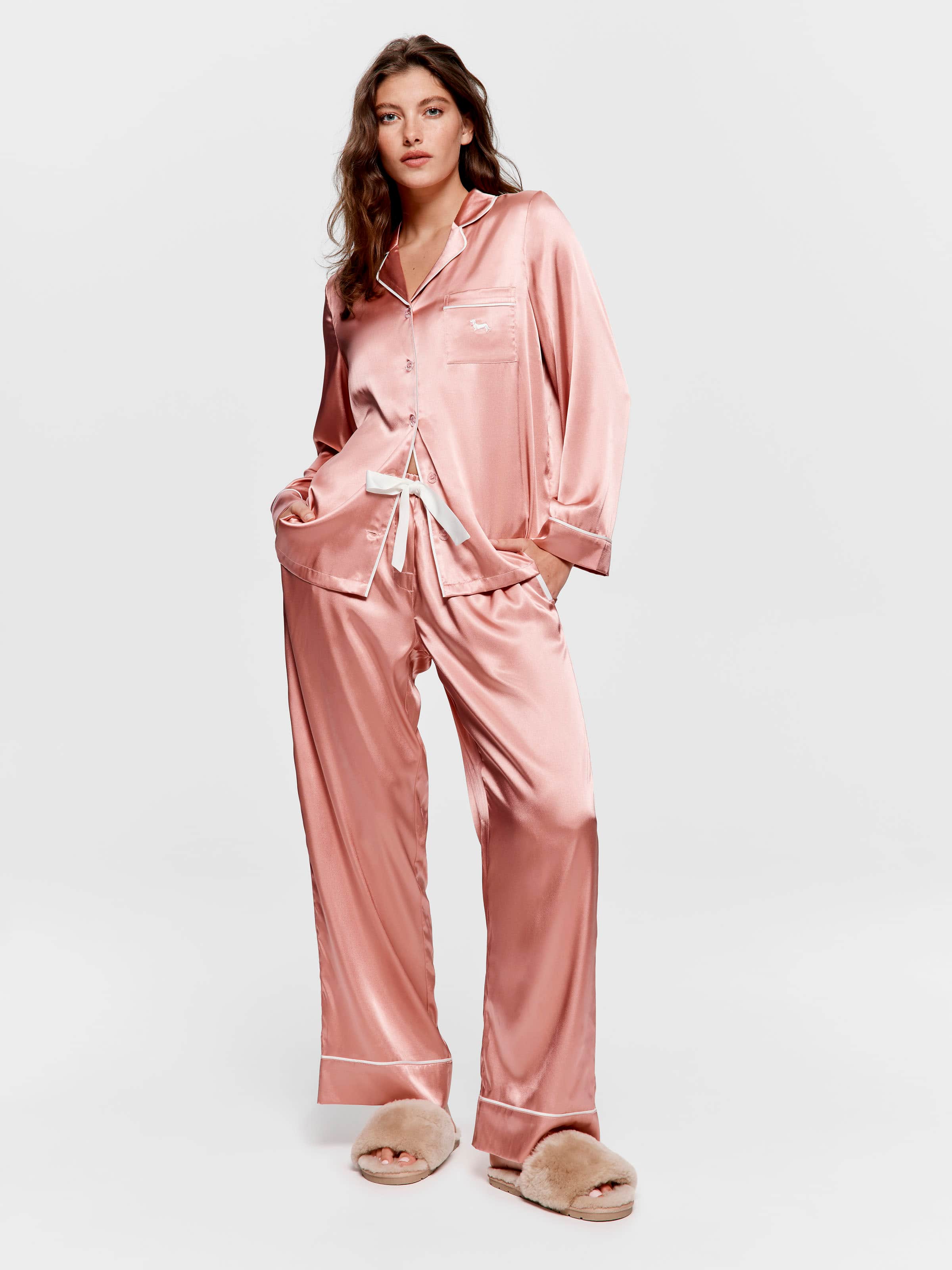 Rose Gold Satin Long Sleeve Pj Set