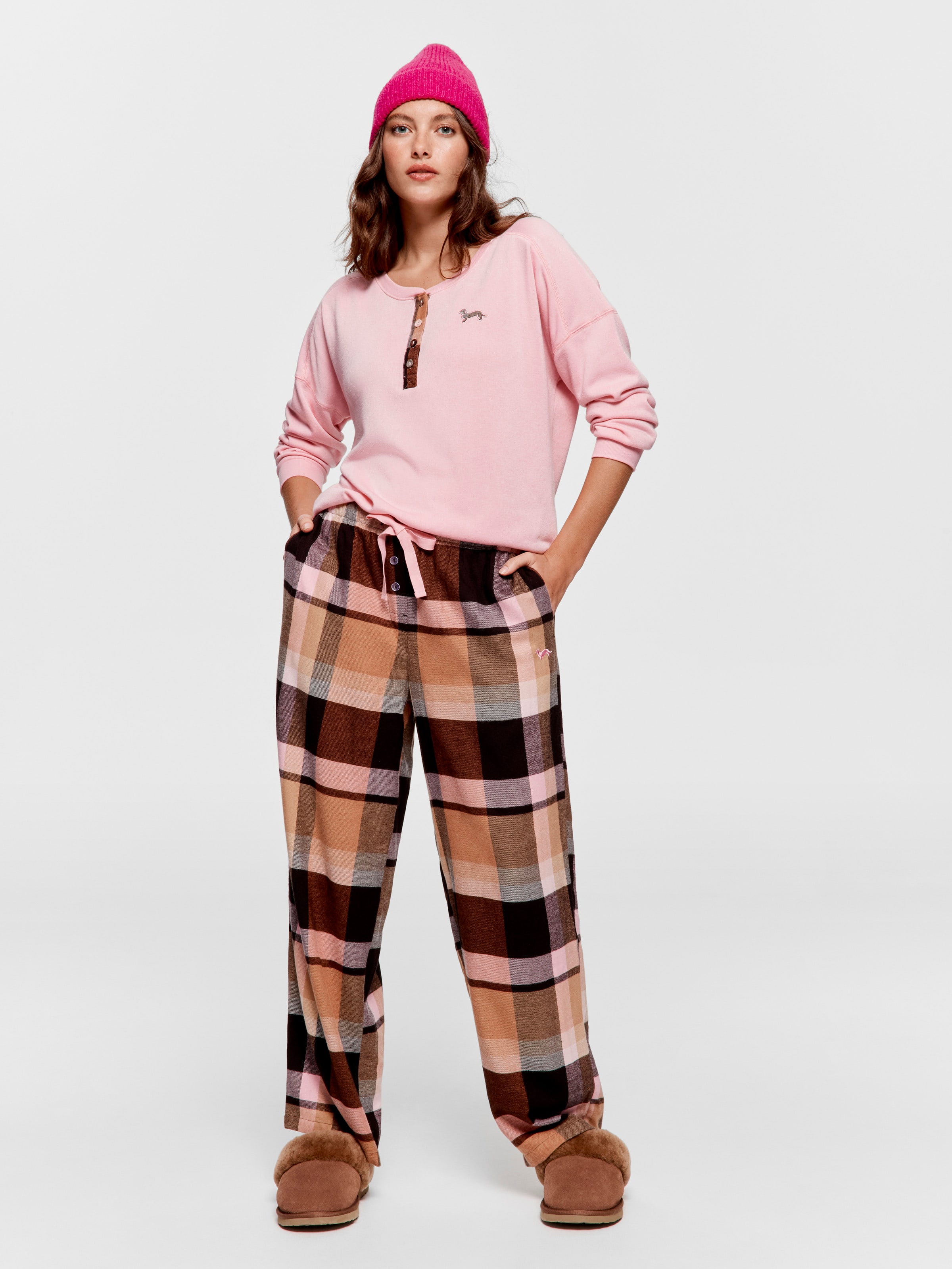 Nougat Check Bamboo Flannelette Classic Pj Pant