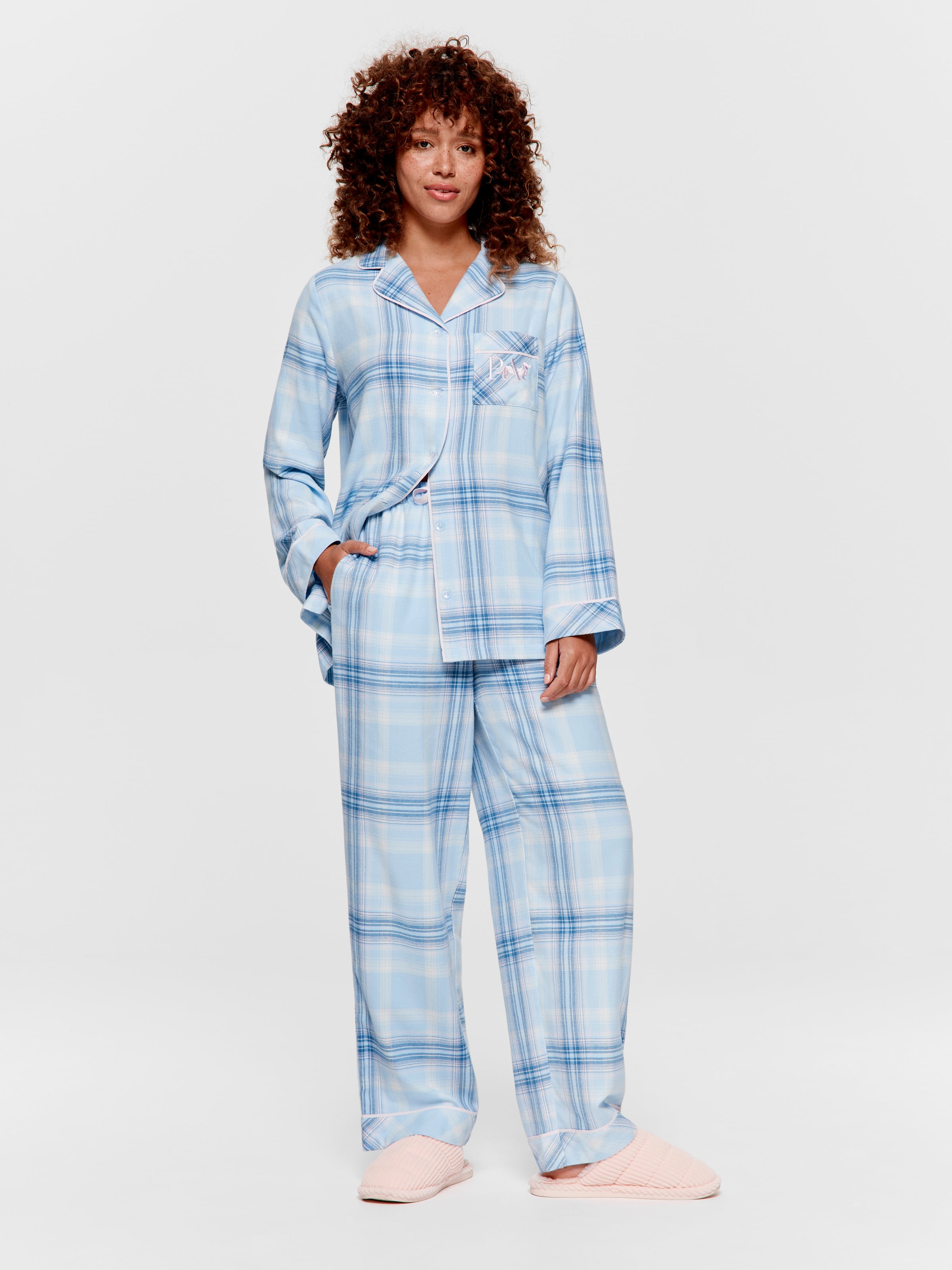 Blue Check Flannelette Classic Pj Set