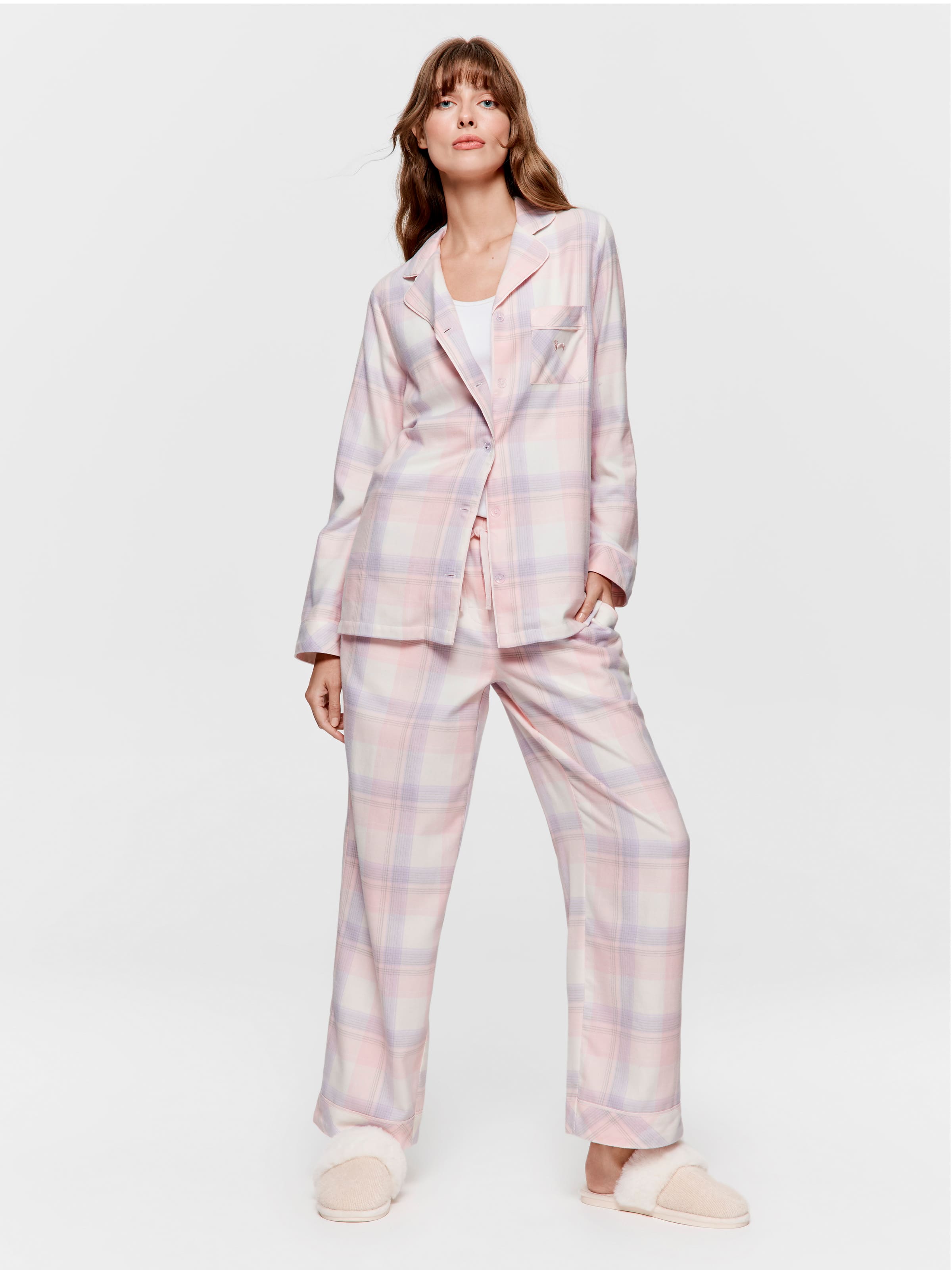 Pink & Lilac Check Flannelette Classic Pj Set