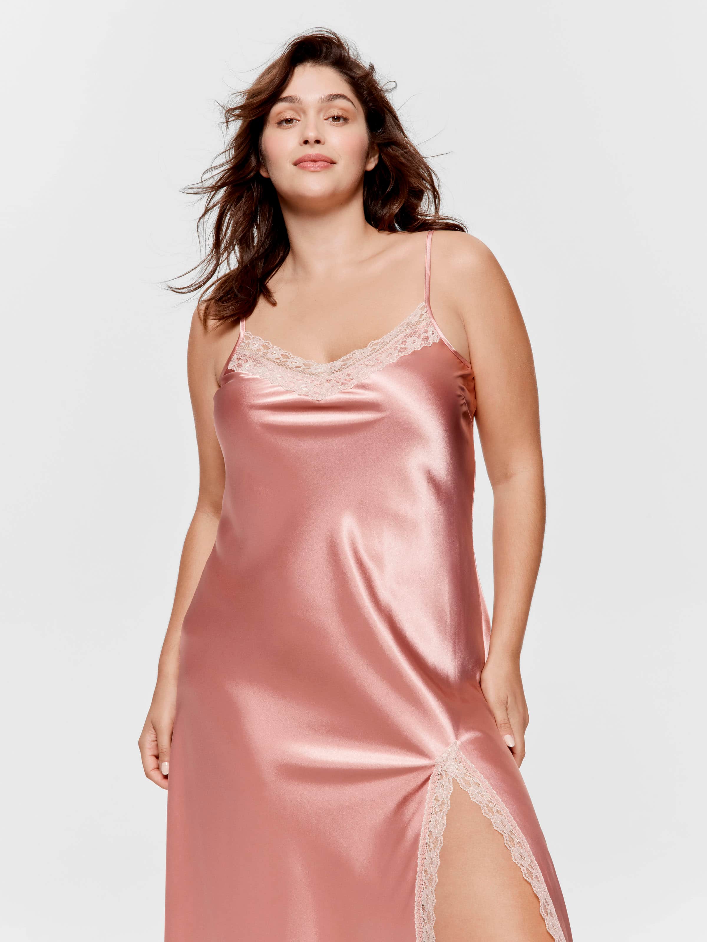 P.A. Plus Rose Gold Satin Lace Slip