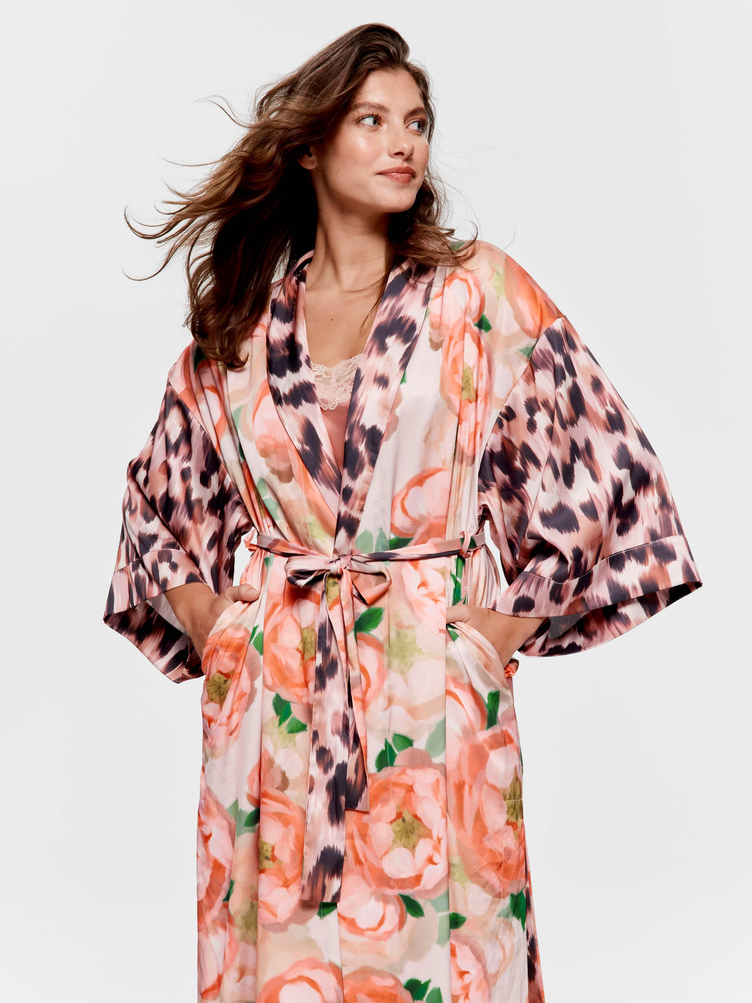 Floral Leopard Long Satin Gown