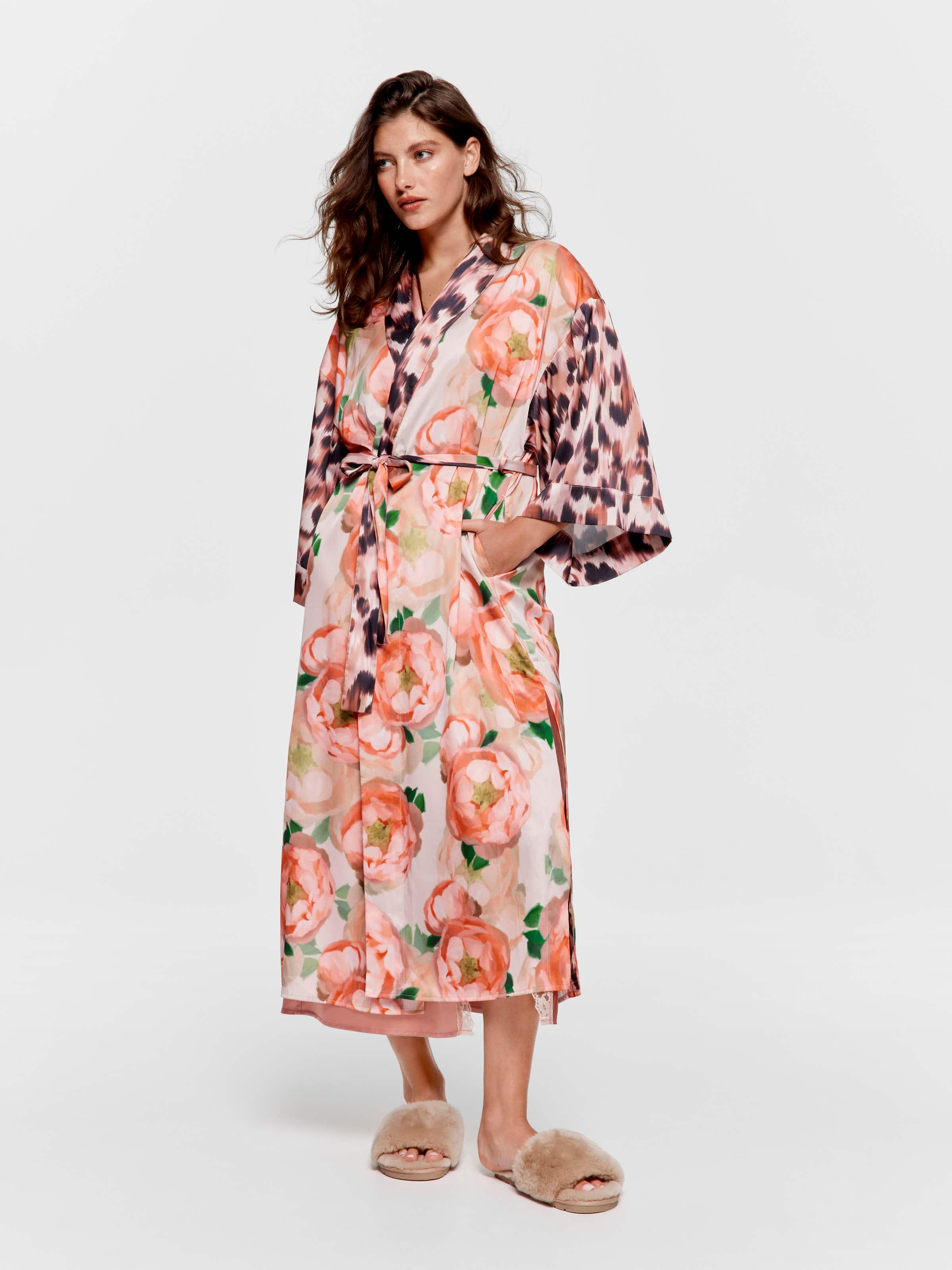 Floral Leopard Long Satin Gown