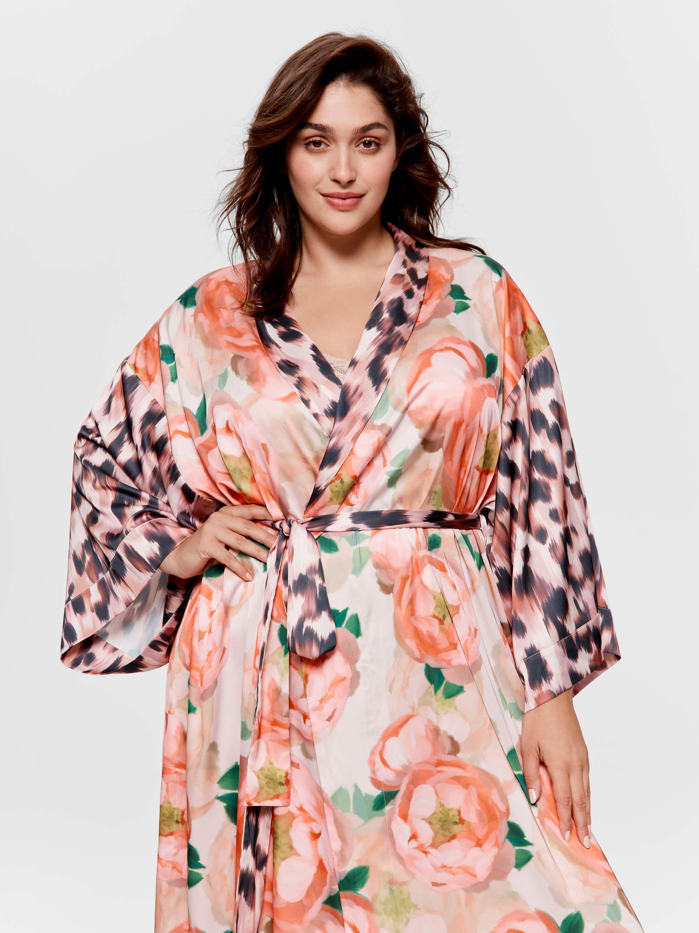 P.A. Plus Floral Leopard Long Satin Gown