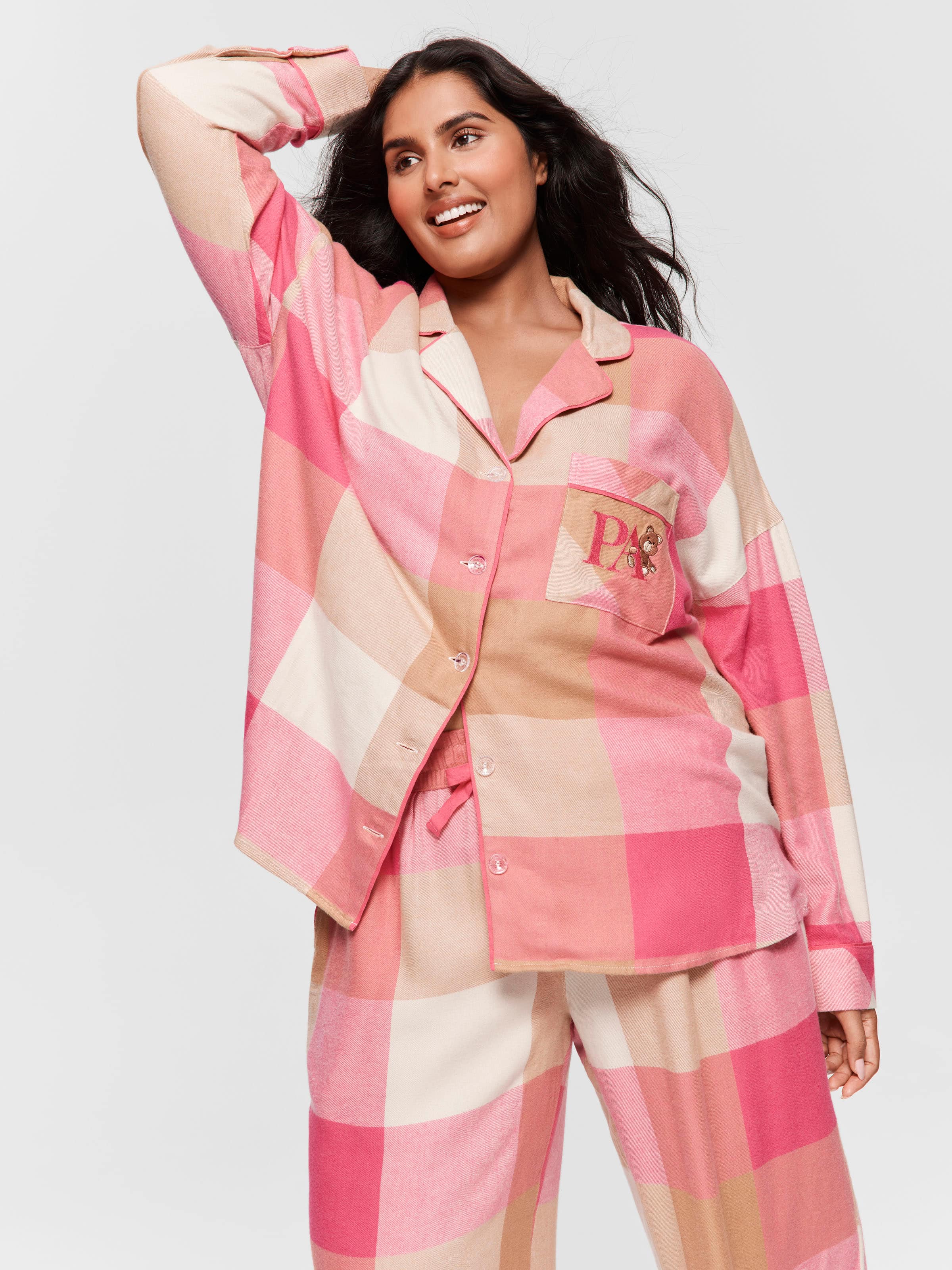 P.A. Plus Pink & Caramel Buffalo Check Bamboo Flannelette Pj Set