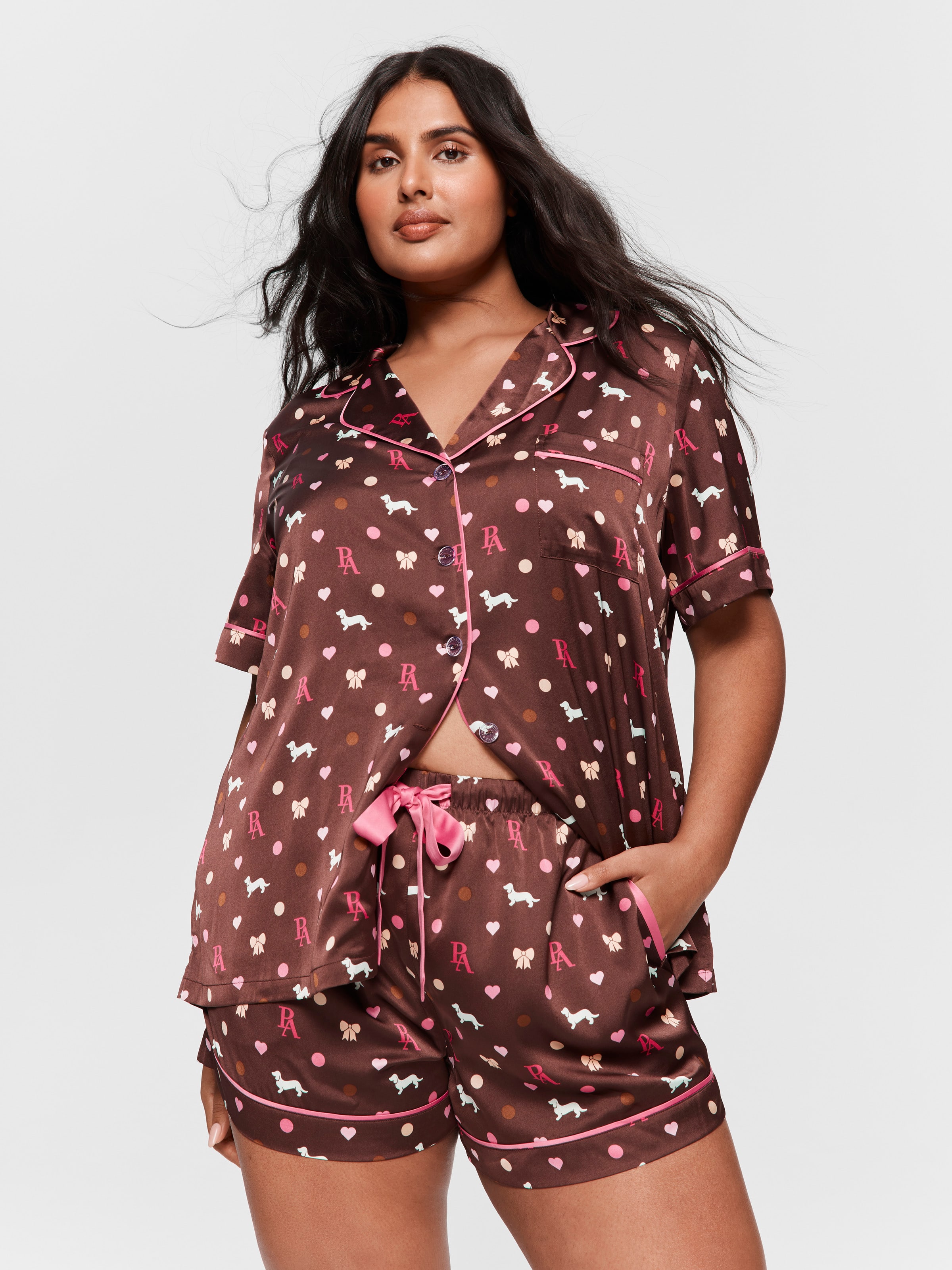 Image for P.A. Plus Penny Bow Chic Satin Shortie Pj Set from JustGroupNZ