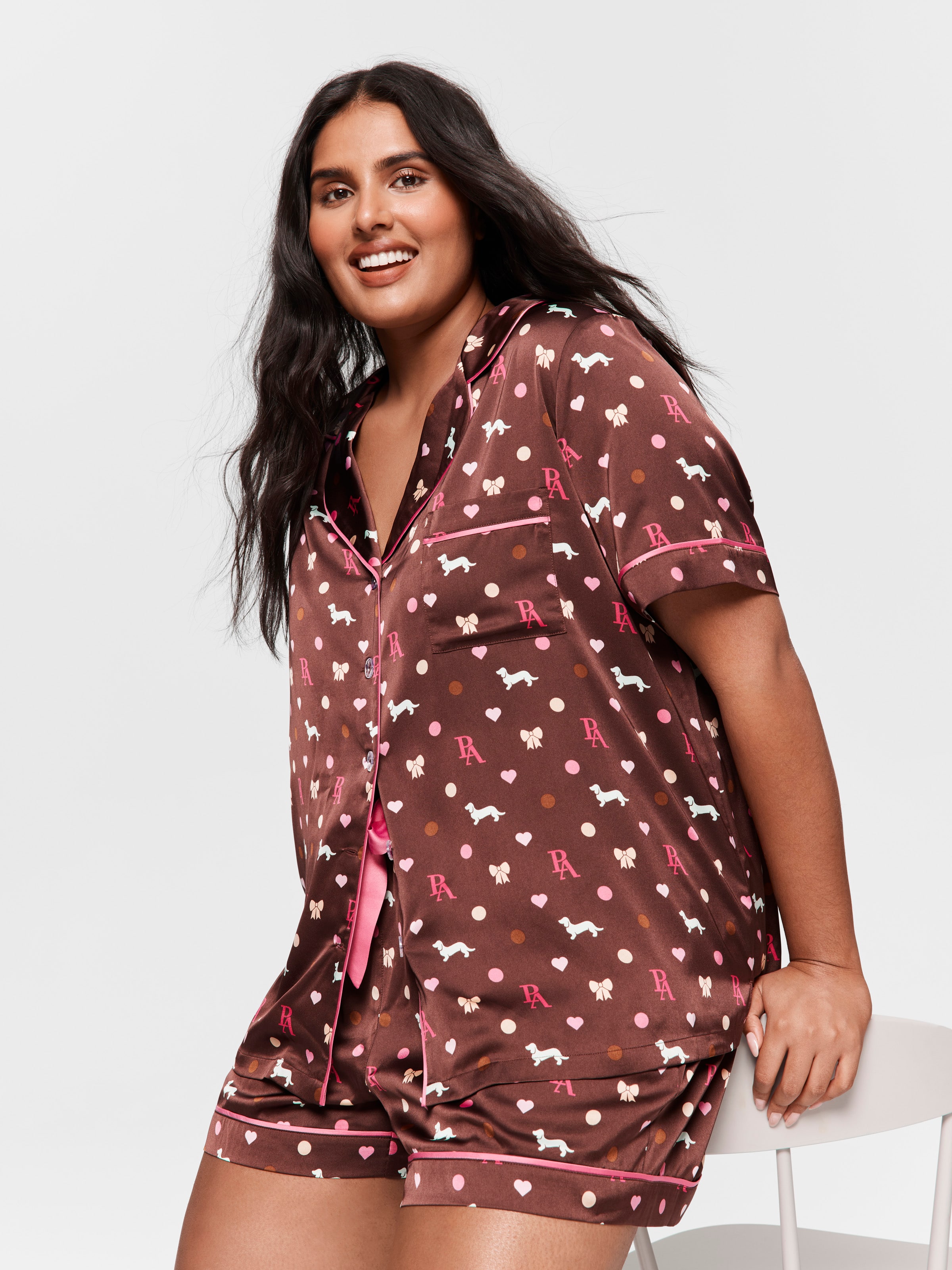 Image for P.A. Plus Penny Bow Chic Satin Shortie Pj Set from JustGroupNZ