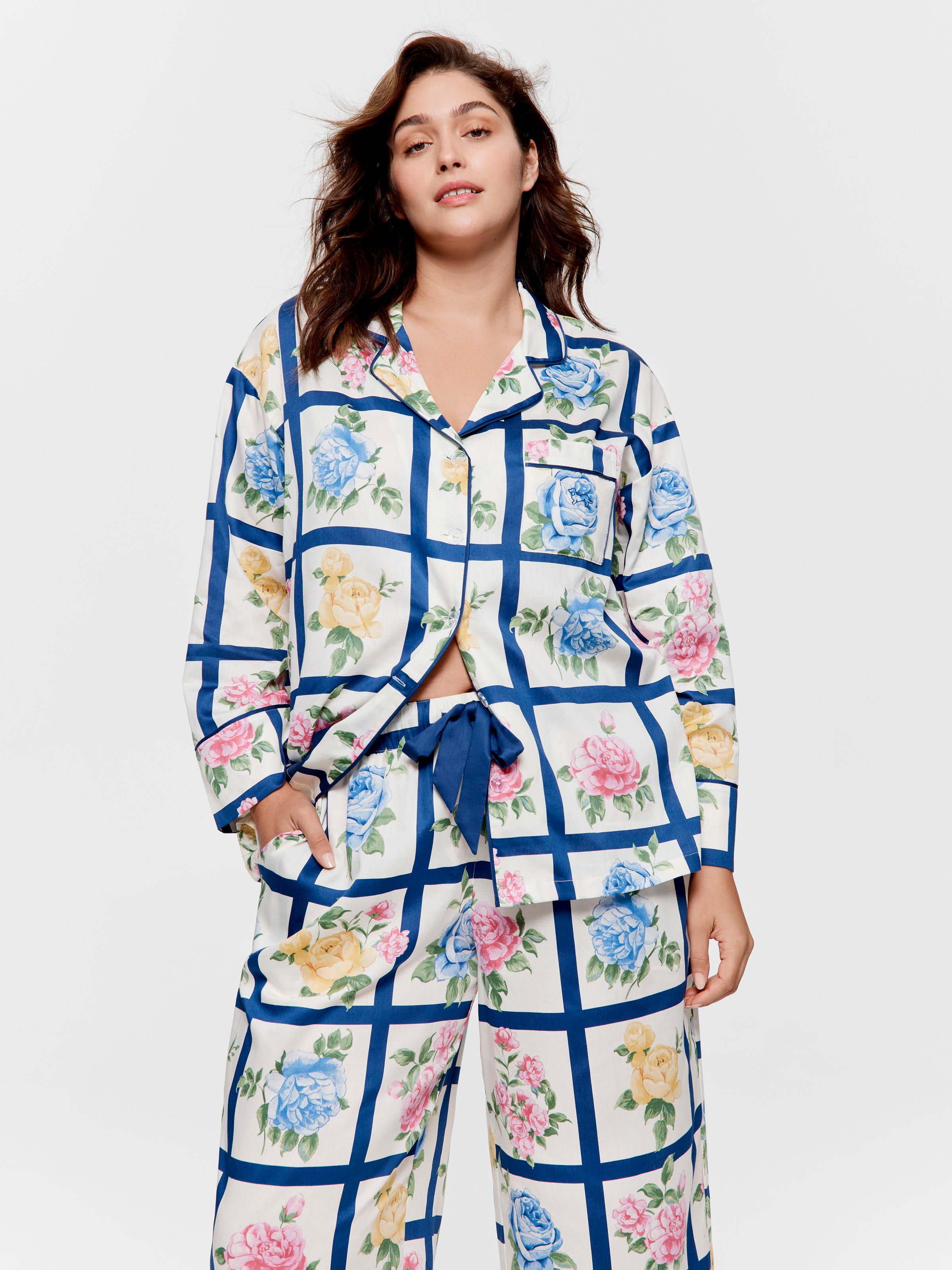 P.A. Plus Botanical Tile Soft Cotton Long Pj Set