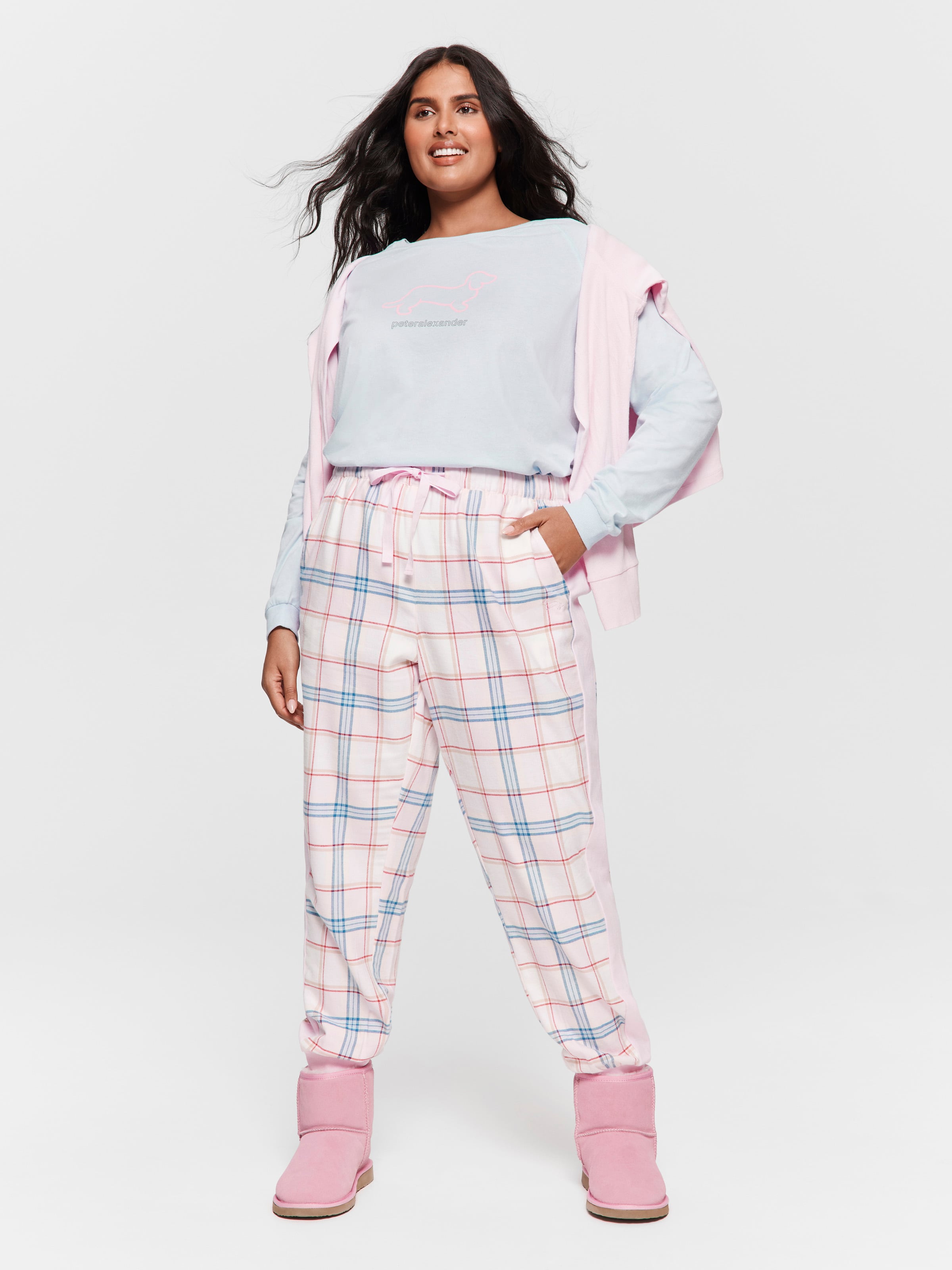 P.A. Plus Check Pink & Navy Flannelette Cuff Pj Pant