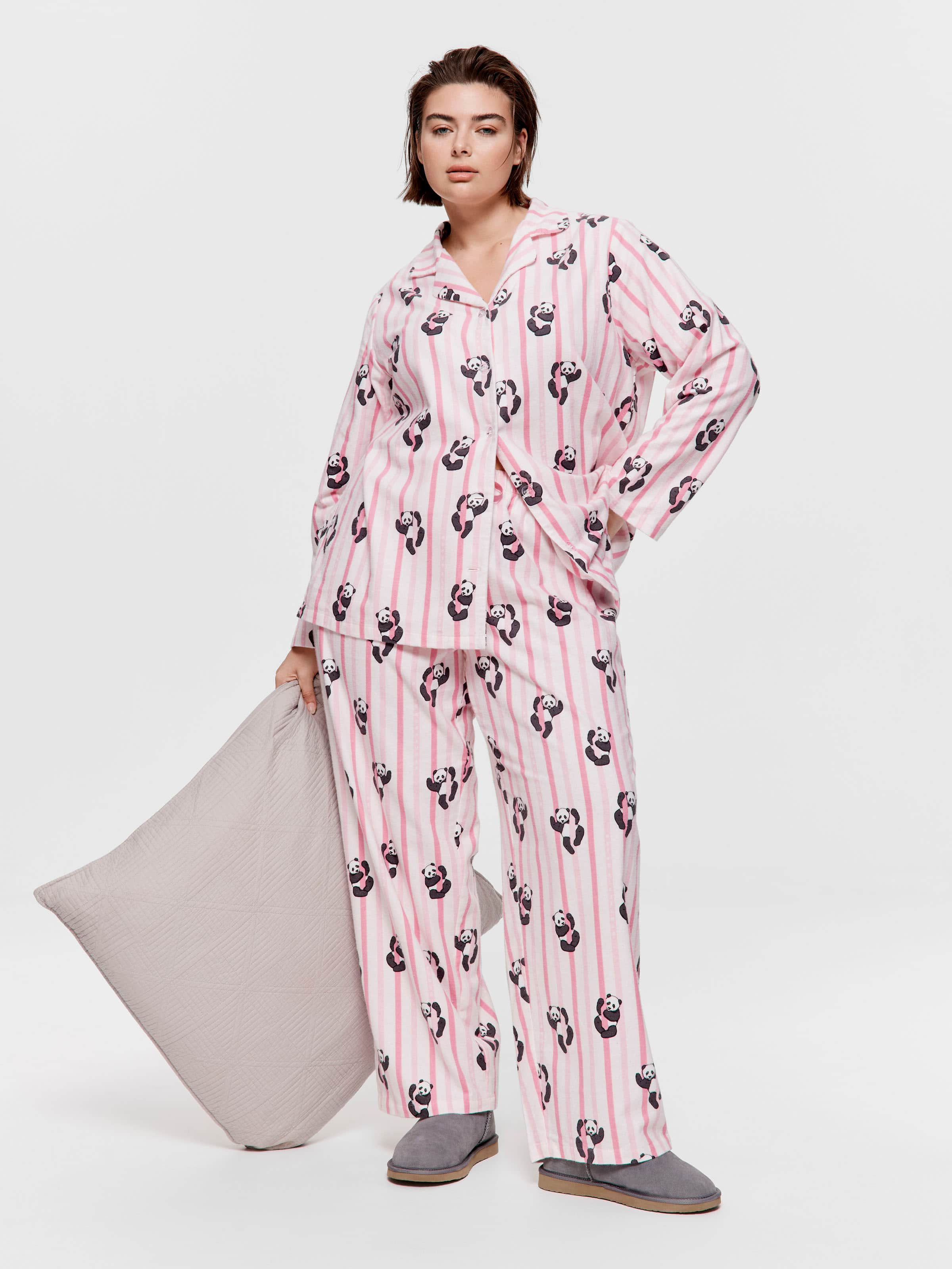P.A. Plus Panda Stripe Classic Flannelette Pj Set