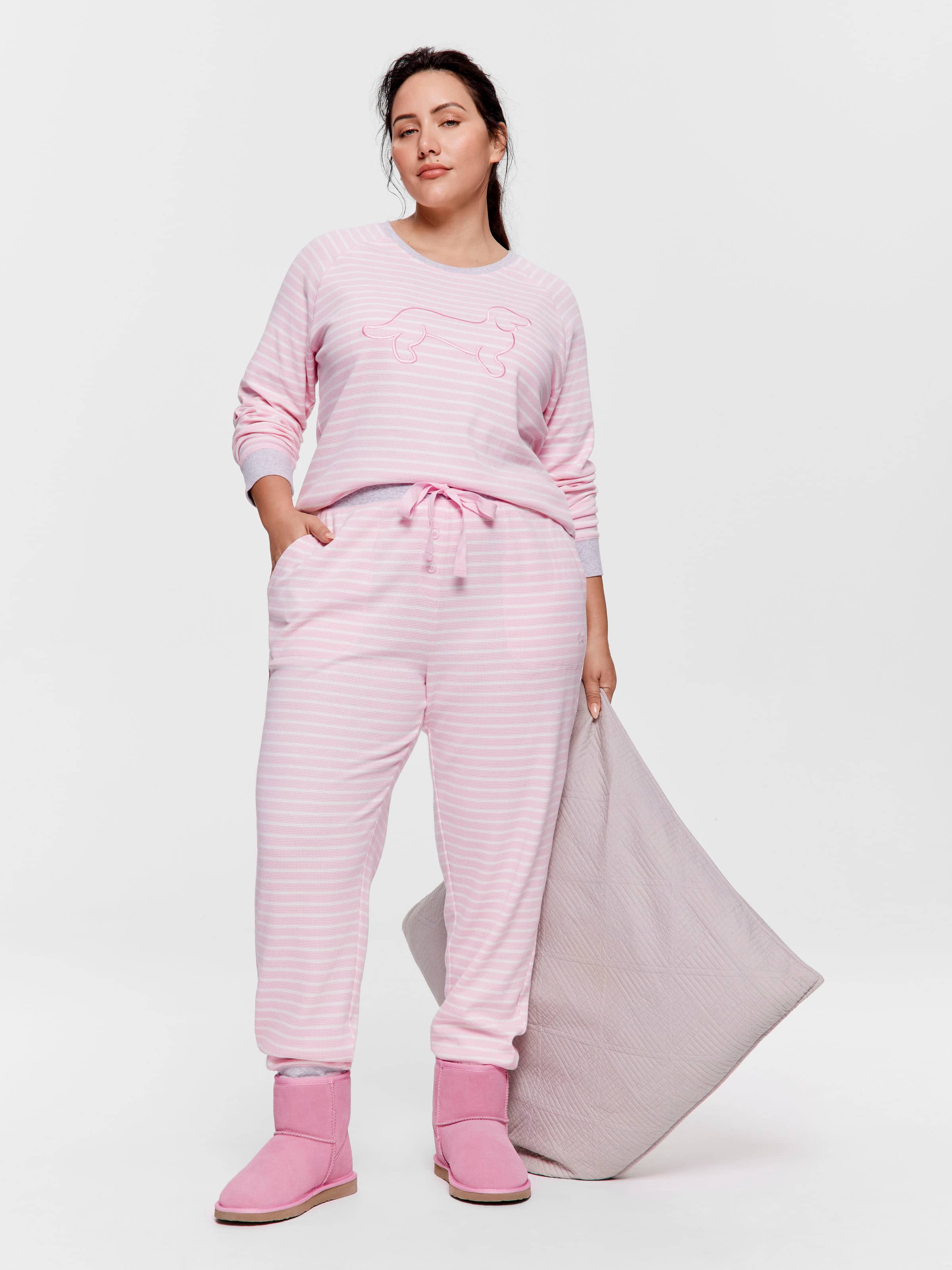P.A. Plus Pink Waffle Stripe Easy Pj Pant